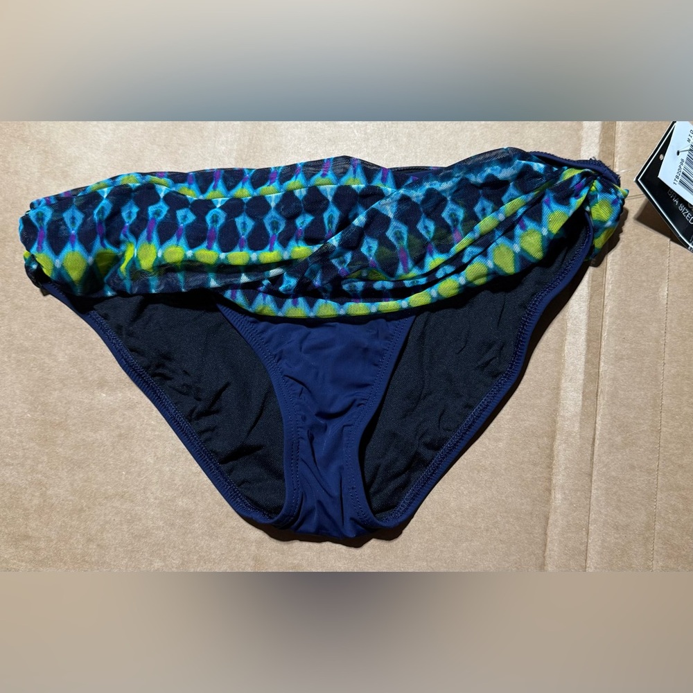 Women’s 2Bamboo Medium Shirred Hipster Swim Bikini Bottom Navy NWT